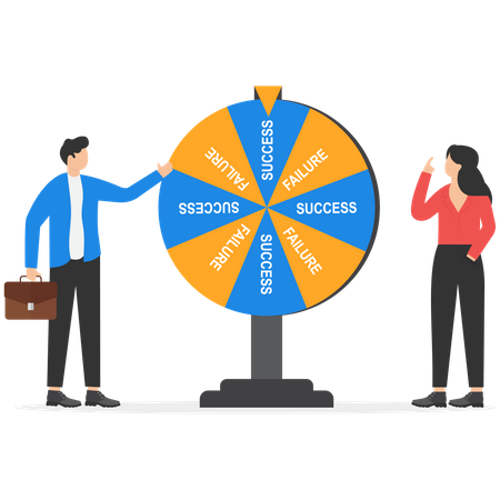 Business team and result of wheel of fortune  Illustration