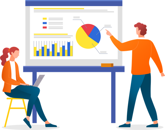 Business team consulting together on data analytics  Illustration