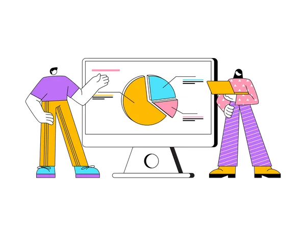 Business team representing business data on presentation board  Illustration