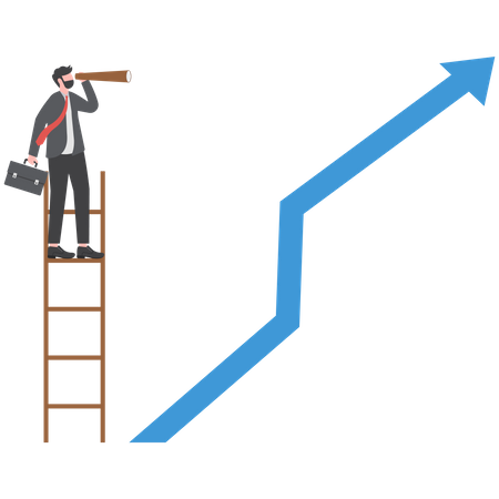 Business vision with binoculars for opportunities in spyglass with up arrow  Illustration