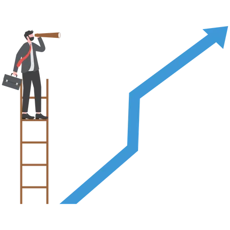 Business vision with binoculars for opportunities in spyglass with up arrow  Illustration