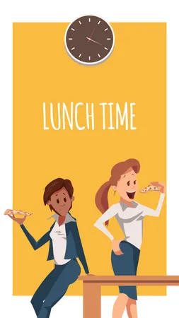 Business woman and female employee eating pizza  Illustration