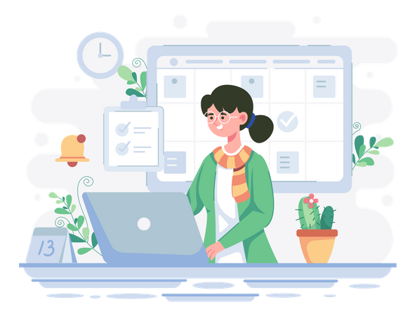 Business woman checking her schedule  Illustration