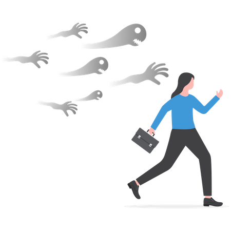 Business woman running away from ghost  Illustration