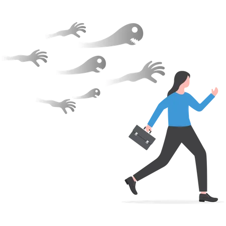 Business woman running away from ghost  Illustration