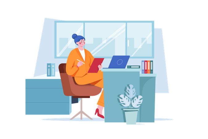 Business woman working in office  Illustration