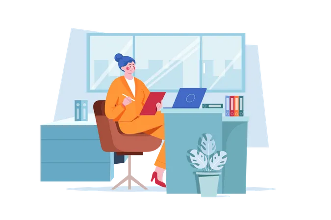 Business woman working in office  Illustration