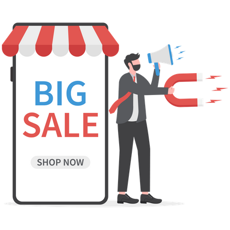 Businessman announcing online shopping sale  Illustration