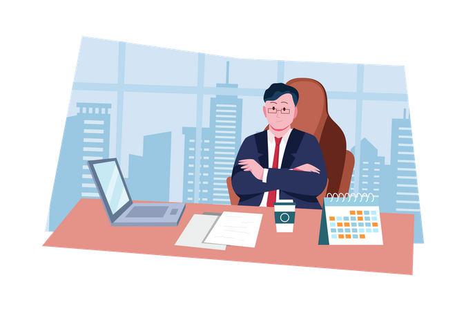 Businessman attending online meeting  Illustration