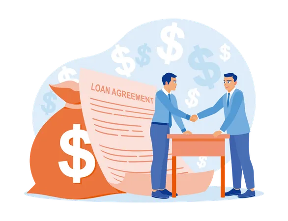 Businessman borrows money from banks and Shake hands after signing loan agreement  Illustration