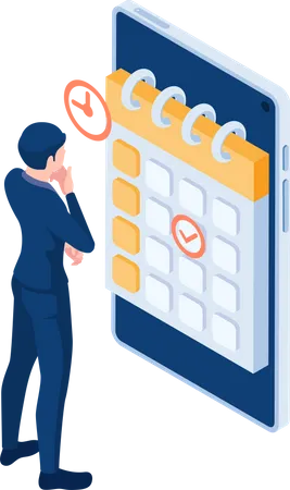 Businessman Checking Business Appointments in Calendar Application  Illustration