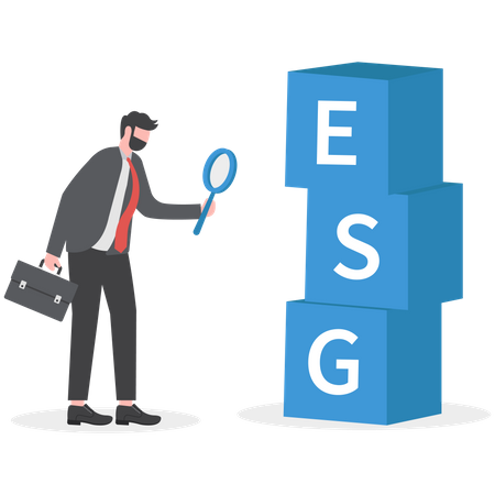 Businessman checking ESG blocks  Illustration