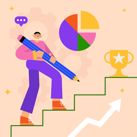 Businessman climbing success stairs  Illustration