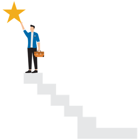 Businessman climbs ladder to top to win the star prize  Illustration