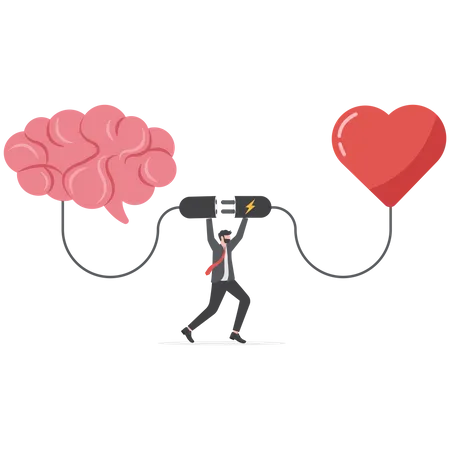 Businessman connect heart feeling with logical thinking brain  Illustration