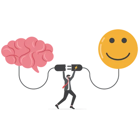 Businessman connect plug brain and happiness mood  Illustration