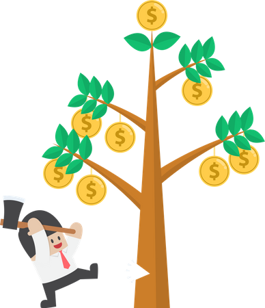 Businessman cutting tree of money  イラスト