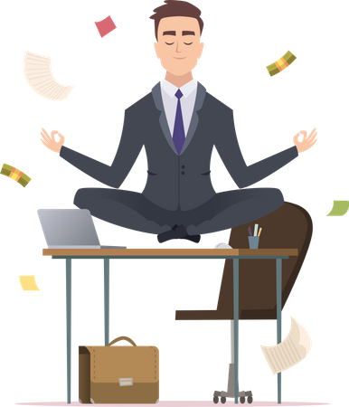 Businessman doing meditation at office  일러스트레이션