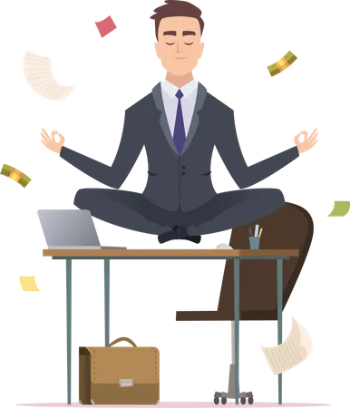 Businessman doing meditation at office  일러스트레이션