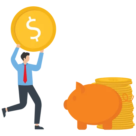 Businessman Doing Money Investments In Piggy Bank  Illustration