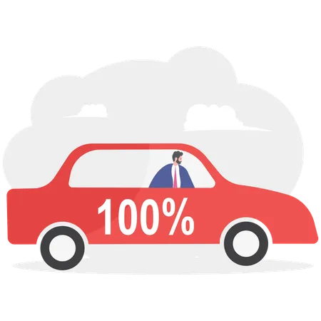 Businessman driving car and 100 percent warranty  Illustration