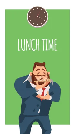 Businessman eating pizza in lunch time  Illustration