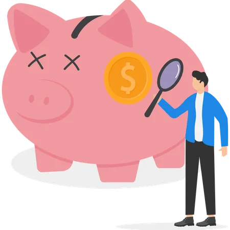 Businessman examining Piggy bank  Illustration