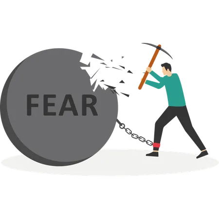 Businessman Fighting with Fear  Illustration