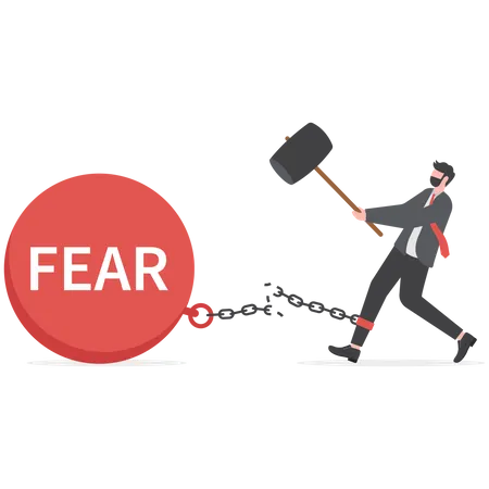 Businessman Fighting with Fear  Illustration