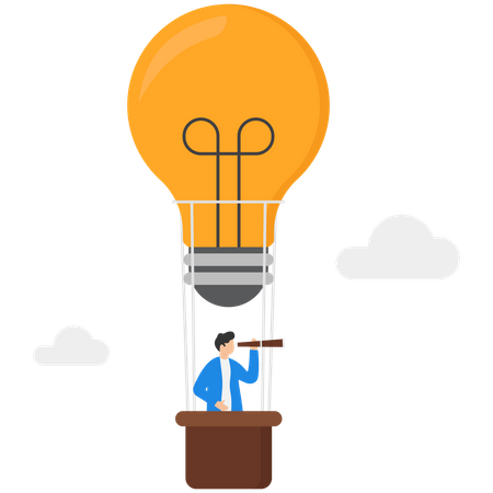 Businessman flying with air balloon bulb  Illustration