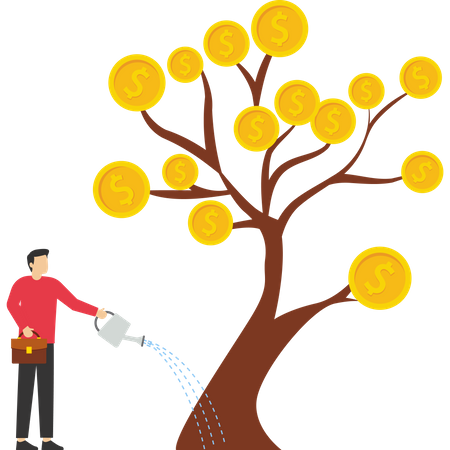 Businessman growing money tree  イラスト