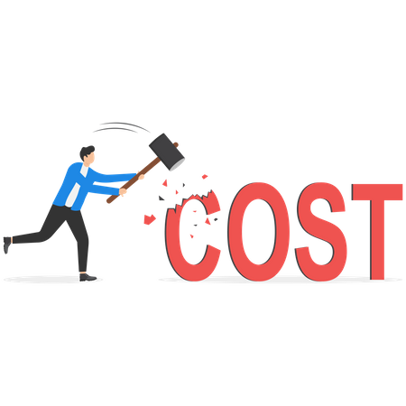 Businessman hammering text cost  イラスト