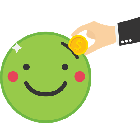 Businessman hand put coin on smile emoji  Illustration