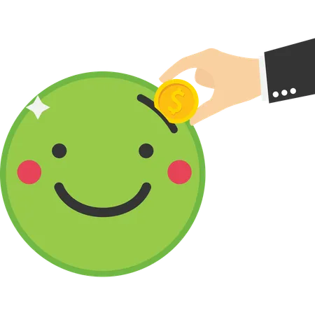 Businessman hand put coin on smile emoji  Illustration