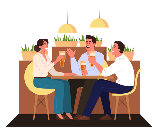 Businessman having breakfast with friends  Illustration