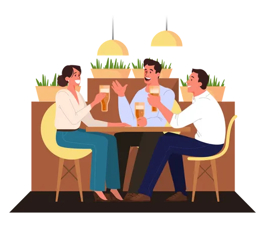 Businessman having breakfast with friends  Illustration