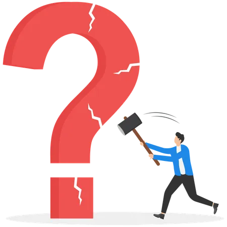 Businessman holding a hammer cracked a question mark  イラスト