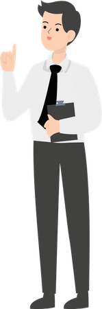 Businessman holding clipboard and thinking  Illustration