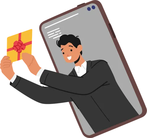 Businessman Holding Gift Coupon  Illustration