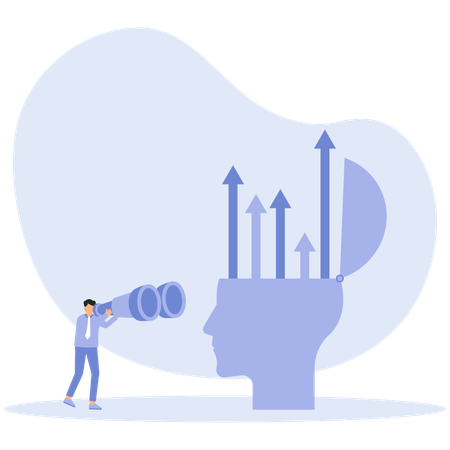 Businessman holding huge binocular to see different growth mindset and fixed  Illustration