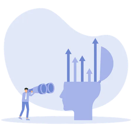 Businessman holding huge binocular to see different growth mindset and fixed  Illustration