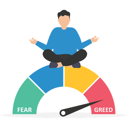 Businessman investor meditating on market sentiment gauge  Illustration