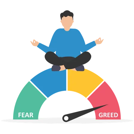 Businessman investor meditating on market sentiment gauge  Illustration