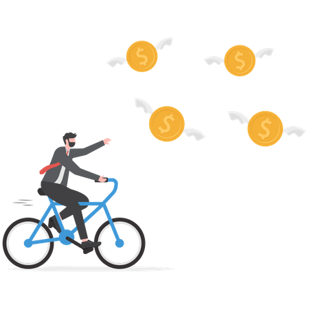 Businessman investor run chasing try to catch high performance attractive dollar coin  Illustration