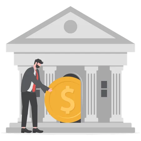 Businessman is depositing his money in bank  Illustration