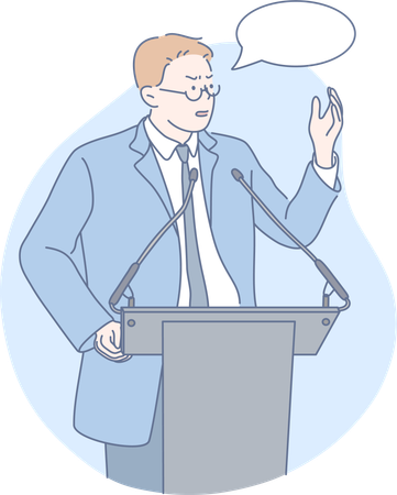 Businessman is giving speech on podium  Illustration