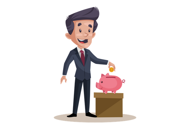 Businessman is saving money in piggy bank  Illustration