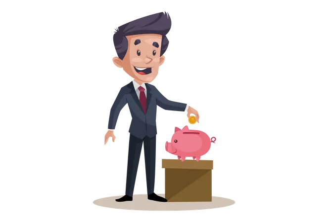 Businessman is saving money in piggy bank  Illustration