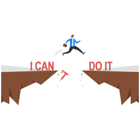 Businessman jumping over cliffs  Illustration