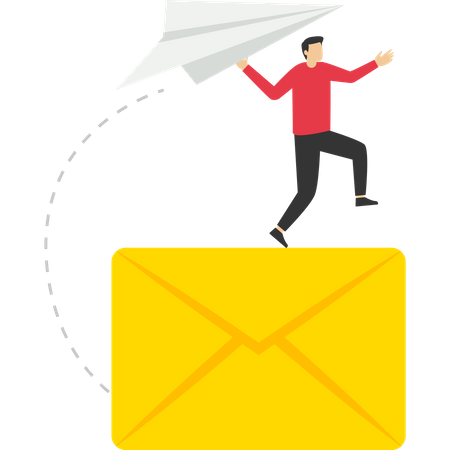 Businessman launching origami paper airplane on email subscription form on website  Illustration